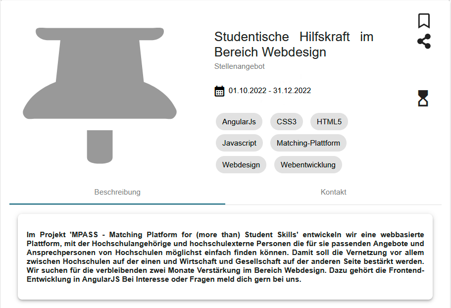Der Prototyp der Matching-Plattform bietet unter anderem die Möglichkeit, Inserate z.B. für die Suche nach Mitarbeitenden zu erstellen.